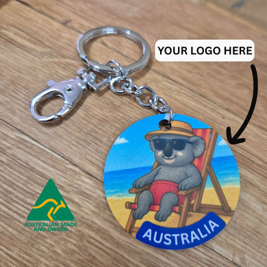 Australian Made Keychain | Australiana Koala Sunbathing Character | Custom Made Add Your Logo