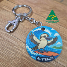 Load image into Gallery viewer, Australian Made Keychain | Australiana Surfing Kookaburra Character | Tourism Australia