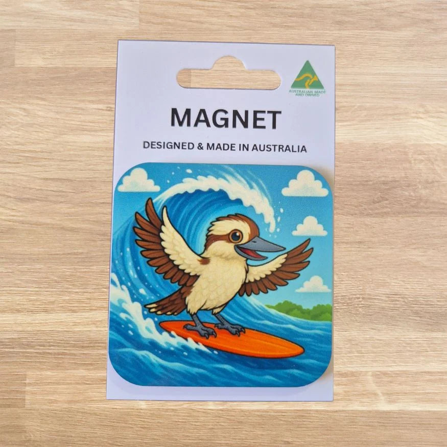 Surfing kookaburra Australian made magnet gift 