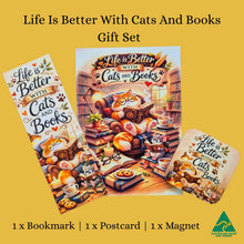 Load image into Gallery viewer, Life is better with cats and books gift pack set 
