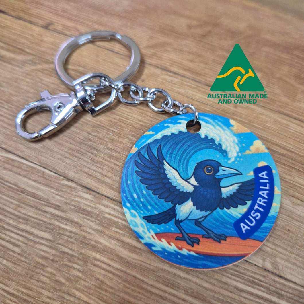 Australian Made Keychain | Australiana Surfing Magpie Character | Tourism Australia