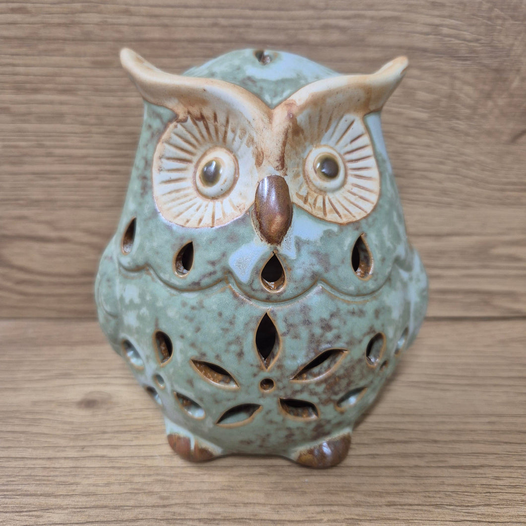 Owl Oil Burner | Home Ceramic Owl Decor | Candle Holder | Green Owl Ornament