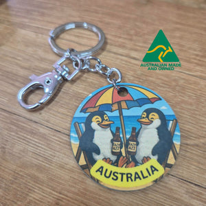 Pelican Pair Cartoon Character Australia Made Keyring keychains 