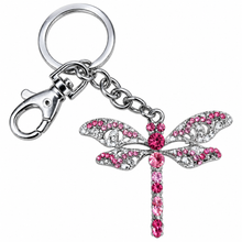 Load image into Gallery viewer, Dragonfly Keychain | Pink &amp; Silver Dragonfly Keyring | Dragonfly Bag Chain Gifts