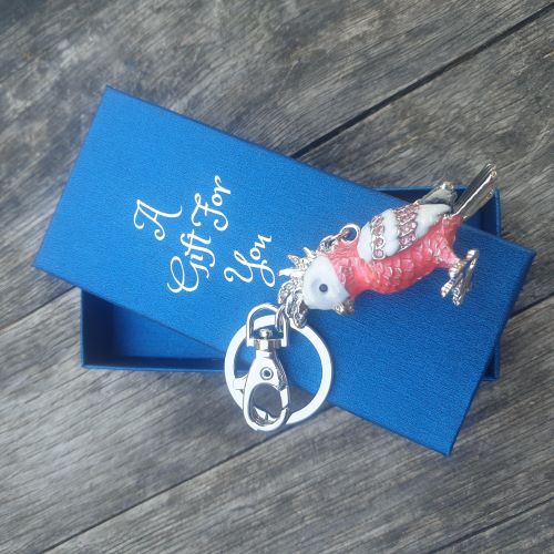 Pink and grey Australian Galah keyring keychain bag chain boxed tourism wildlife gift 