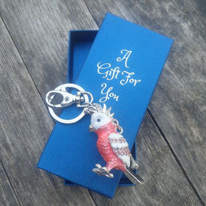 Pink and grey Australian Galah keyring keychain bag chain boxed tourism wildlife gift 