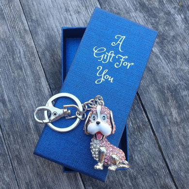 cute pink dog keyring keychain dog lovers boxed gift 
