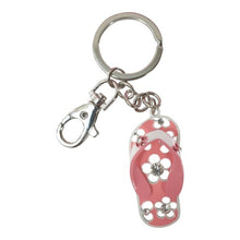 Load image into Gallery viewer, pink &amp; white beach thong flip flops keyring keychain gift 