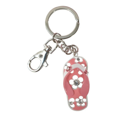 pink & white beach thong flip flops keyring keychain gift 