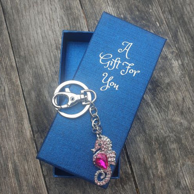 Pink seahorse keyring keychain boxed gift 
