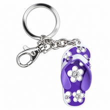 Load image into Gallery viewer, purple beach vibe flip flop keyring keychain bag chain gift. Purple thongs 