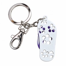 Load image into Gallery viewer, Flip Flop Thong Keychain Gift | Purple &amp; White Flower Thong Keyring | Aussie Beach Footwear Thong