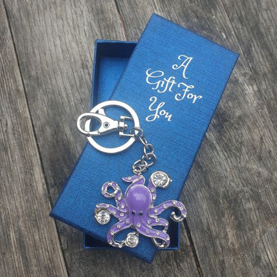 Purple Octopus keyring keychain boxed gift 