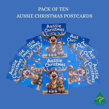 Load image into Gallery viewer, Quokka Aussie Christmas Postcards | Pack Of 10 | Funny Aussie Christmas Reindeer &amp; Quokka