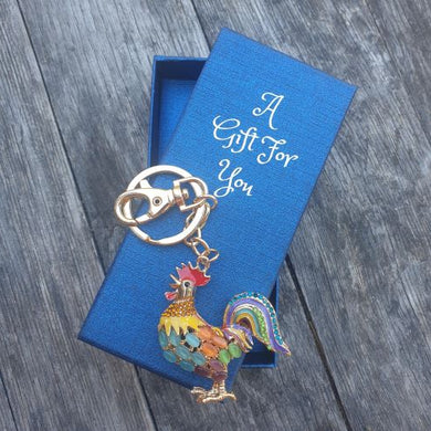 Colourful rooster keyring keychain boxed gift