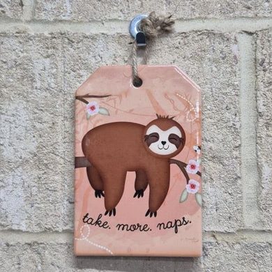 Ceramic Plaque Sign | Take More Naps Adorable Ceramic Baby Hanging Baby Sloth | Peach
