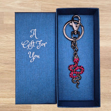 Load image into Gallery viewer, Snake Keychain Boxed Gift | Red &amp; Gun Black Metal Snake Keyring | Hand Made Bag Chain Gift