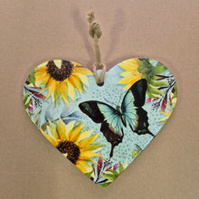 Load image into Gallery viewer, Sunflower Butterfly Hanging Heart Plaque Sign Wall HANGER