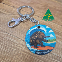 Load image into Gallery viewer, Australian Made Keychain | Australiana Surfs Up Echidna Character | Custom Add Your Logo