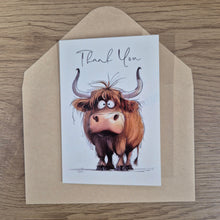 Load image into Gallery viewer, Highlander Gift Cards | Thank You Super Cute Cartoon Image Highlander Cards | Price Per Unit