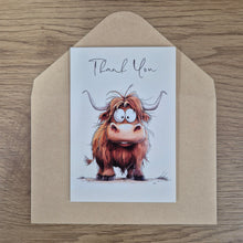 Load image into Gallery viewer, Highlander Gift Cards | Thank You Super Cute Cartoon Image Highlander Cards | Price Per Unit