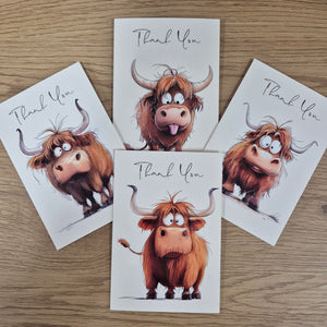 Highlander Gift Cards | Thank You Super Cute Cartoon Image Highlander Cards | Price Per Unit