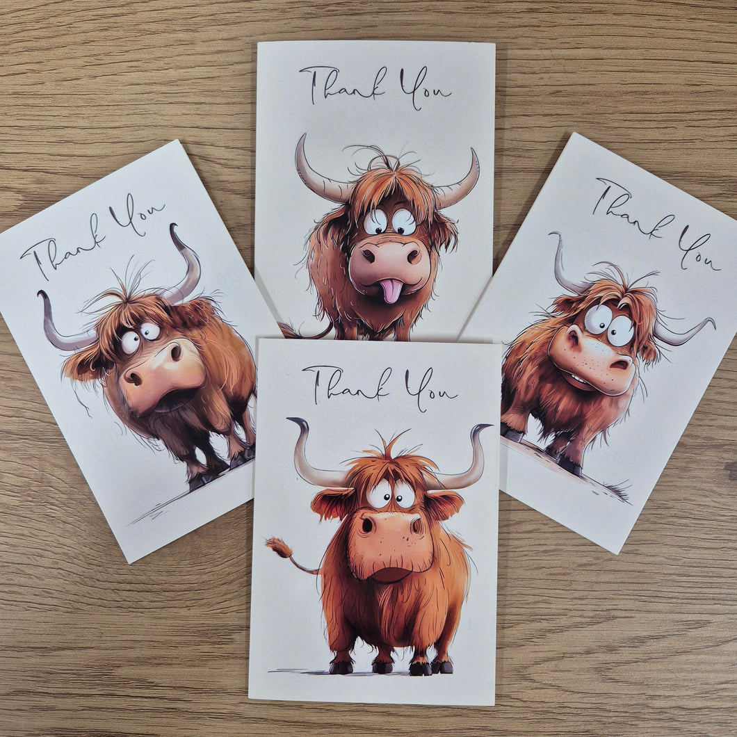 Highlander Gift Cards | Thank You Super Cute Cartoon Image Highlander Cards | Price Per Unit