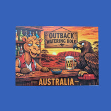 Load image into Gallery viewer, Australiana Funny Postcard Display Stand | 96 Assorted Cartoon Australiana Postcards | Small Wooden Display Stand