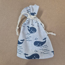 Load image into Gallery viewer, Organza Cotton Gift Bag | Whale Print Design | Drawstring | Small Gift Bag
