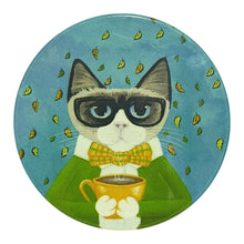 Load image into Gallery viewer, Our very popular coffee cat round coasters come boxed in a set of 4.  The purrfect gift for any cat / coffee lover.  Coffee cat design is also available in hanging plaque, magnet and trivet.    Diameter 10 cm - Cork backing - Ceramic - Boxed set of 4 same design   Design also available in kitchen trivet, magnet &amp; Hanging plaque sign.  Keychains &amp; Gifts Australia - View our whole shop today for more beautiful gifts. 