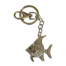 Load image into Gallery viewer, Hand made silver tropical angel fish key / bag chain.   Perfect gift for any ocean, marine animal and fish lover.   Silver rhinestones - Silver keychain - Size 5.5 x 12 cm - Comes in organza gift bag ( colours may vary ) 