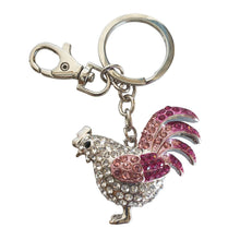 Load image into Gallery viewer, Super cute hand made Chicken key / bag chain is the perfect gift for any Chicken lover.  Our beautiful key / bag chains come in a beautiful organza gift bag.   Silver keychain - Silver chicken with colourful rhinestones - Size 6 x 10cm - Come sin organza gift bag ( colours may vary).  View our store for more beautiful - Keychains &amp; Gifts Australia 
