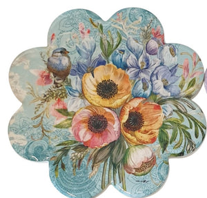 Coasters - Flower Garden Set Of Four Ceramic Coasters.  Four different garden coaster designs shaped as flowers, with butterflies, birds and flowers.  Ceramic with cork backing - Diameter 11 cm - Set of four - Boxed gift - 1 of each design shown - Gloss finish.   View our whole shop today for more beautiful gift ideas - Keychains & Gifts Australia 