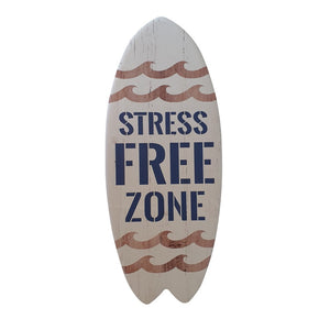 Stress Free Zone - the perfect gift for any house or office. Our beautiful ceramic surf boards can be used as serving plates, attach a hanger and hang on the wall, or just display.  12 x 29 cm - Ceramic - Cork backing - Matt finish - Surfboard shape - Trivet - sign - Plate.  View our full shop for more beautiful gifts - Keychains & Gifts Australia.