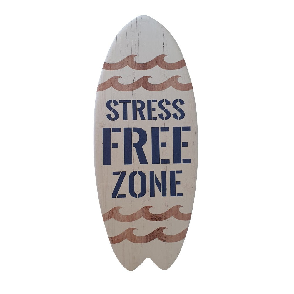 Stress Free Zone - the perfect gift for any house or office. Our beautiful ceramic surf boards can be used as serving plates, attach a hanger and hang on the wall, or just display.  12 x 29 cm - Ceramic - Cork backing - Matt finish - Surfboard shape - Trivet - sign - Plate.  View our full shop for more beautiful gifts - Keychains & Gifts Australia.