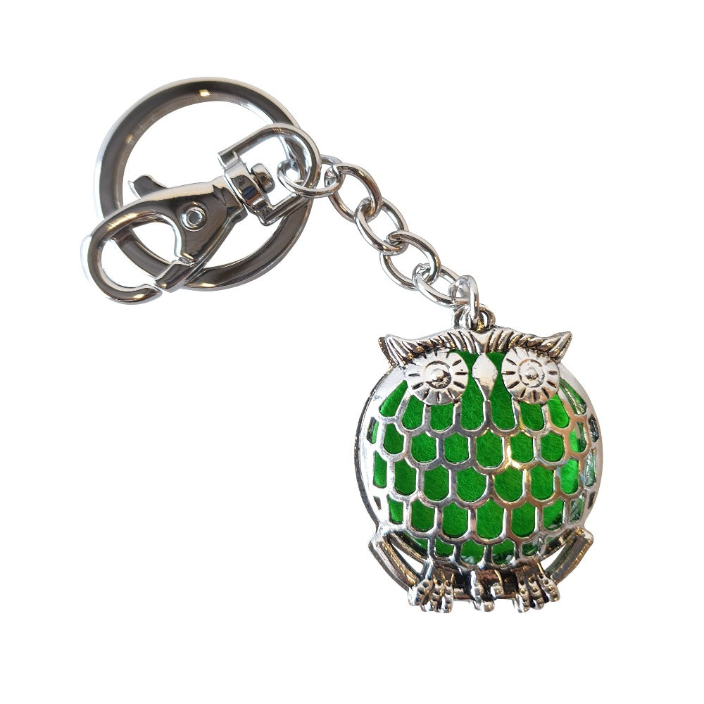 Owl Keyring Gift | Essential Oil Keychain | Green Oil Pads | Owl Lovers Gift