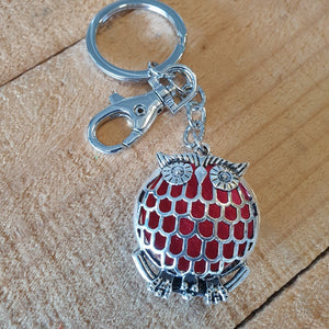 Owl Keyring Gift | Essential Oil Keychain | Red Oil Pads | Owl Lovers Gift