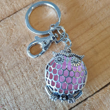 Load image into Gallery viewer, Owl Keyring Gift | Essential Oil Keychain | Pink Oil Pads | Owl Lovers Gift