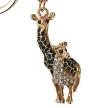 Load image into Gallery viewer, Giraffe Keychain | Gold &amp; Black Giraffe &amp; Baby Keyring Bag Chain
