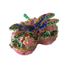 Load image into Gallery viewer, Colourful Dragonfly Trinket Jewellery Box - Ornament Keepsake.  The perfect gift for lovers of flowers and Dragonflies.  Zinc alloy - Colourful as shown in photo - Colourful rhinestones throughout - Hand painted.  7.5 x 6 x 4 cm - Comes gift boxed ( colours may vary of gift box ) 
