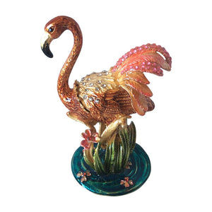 Beautiful Flamingo Bird Trinket Jewellery Box - Ornament Keepsake.  A beautiful gift for Flamingo bird lovers. Hand painted - Gifts boxed ( colours may vary ) - Zinc alloy - Colourful rhinestones - 11 x 8 x 5.5 cm .