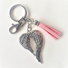 Load image into Gallery viewer, silver &amp; pink angel wings keychain keyring bag chain gift