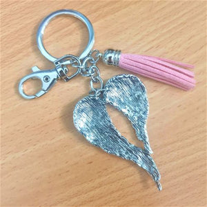 silver & pink angel wings keychain keyring bag chain gift