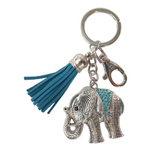 Load image into Gallery viewer, Elephant Keyring | Lucky Silver With Blue Tassel Elephant Keychain | Gift Bag Gift