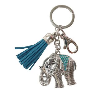Elephant Keyring | Lucky Silver With Blue Tassel Elephant Keychain | Gift Bag Gift