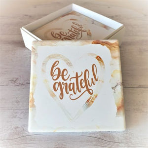 Be Grateful Gift Set | Coasters & Hanging Plaque Sign | Boxed Gift Set 4 Coasters