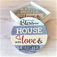 Load image into Gallery viewer, Home | Bless This House With Love &amp; Laughter Home Gift Set | Coasters &amp; Hanging Sign