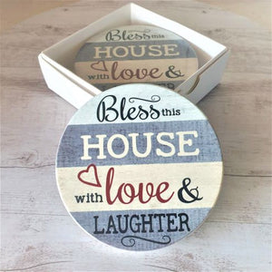 Home Coasters | Bless This House With Love & Laughter Table Family Coaster Gift