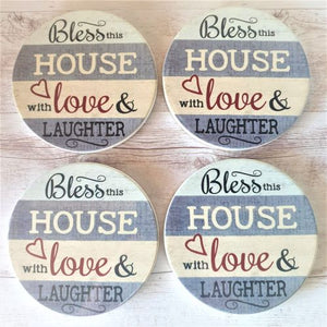Home Coasters | Bless This House With Love & Laughter Table Family Coaster Gift