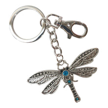 Load image into Gallery viewer, Dragonfly Keychain | Silver &amp; Blue Dragonfly Keyring Bag Chain Bag Charm Gift